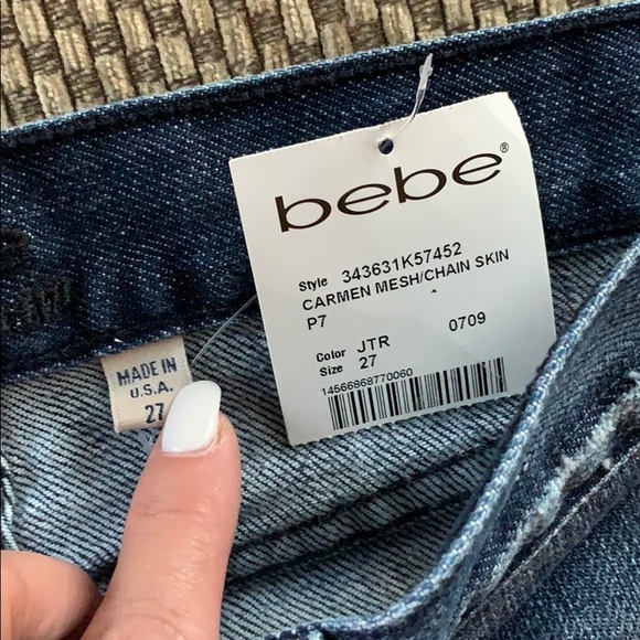 Bebe Destroyed Bleached Jeans With Stones & Mesh - Picture 6 of 8